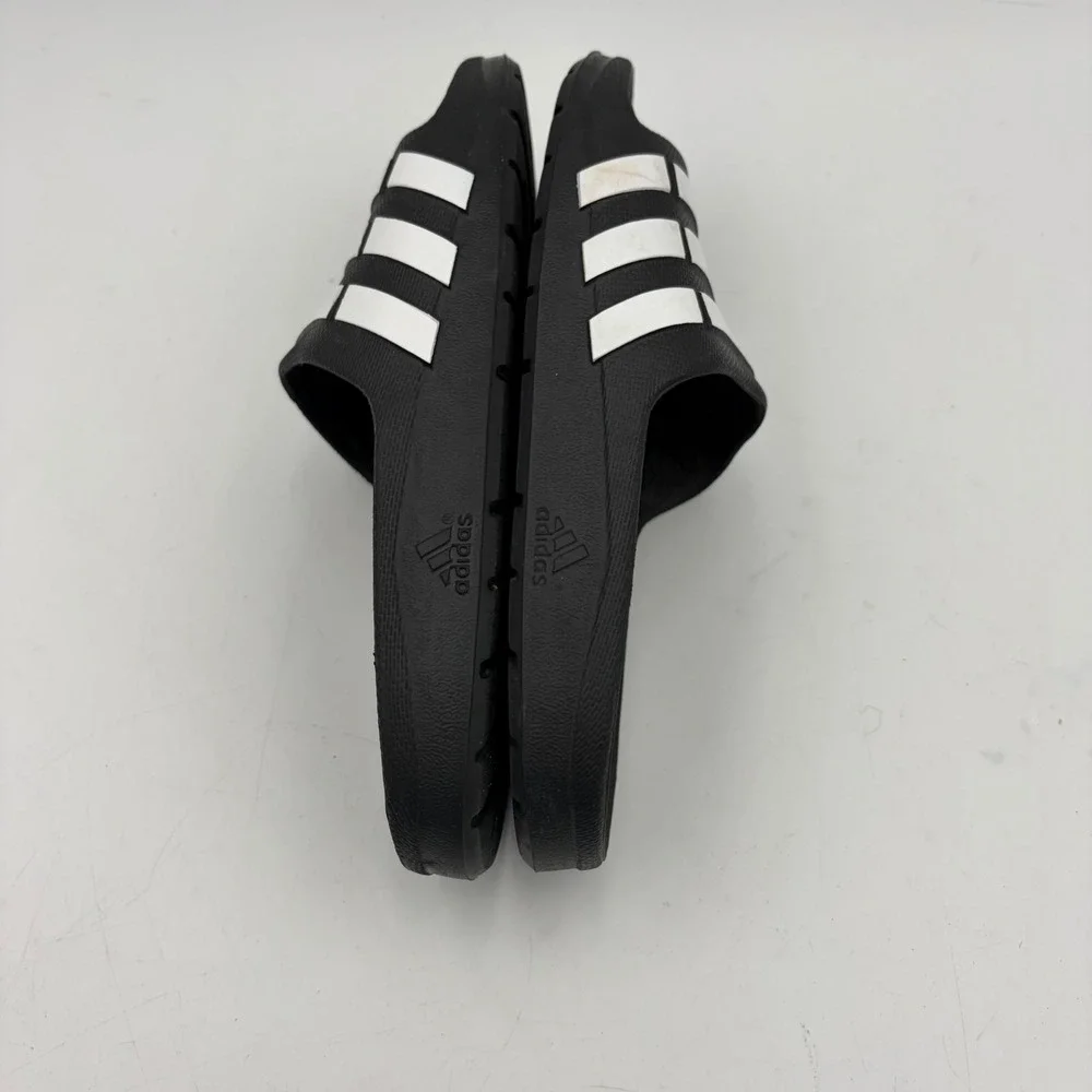 Adidas Adilette Shower Slides Black White Kids Size 3 Striped Sandals Flip Flops